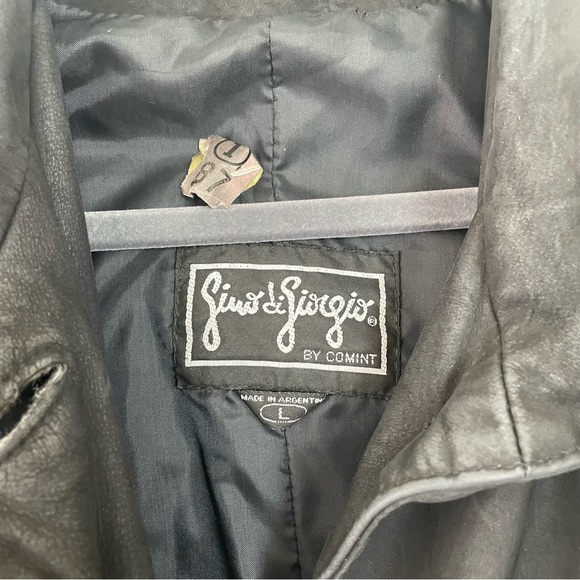 Vintage 80s Gino di Giorgio Black Leather Button Up Trench Coat Size L - Picture 5 of 16